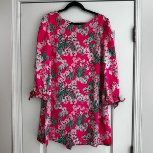 Lilly Pulitzer Hot Pink Floral Romper with Green Leaves